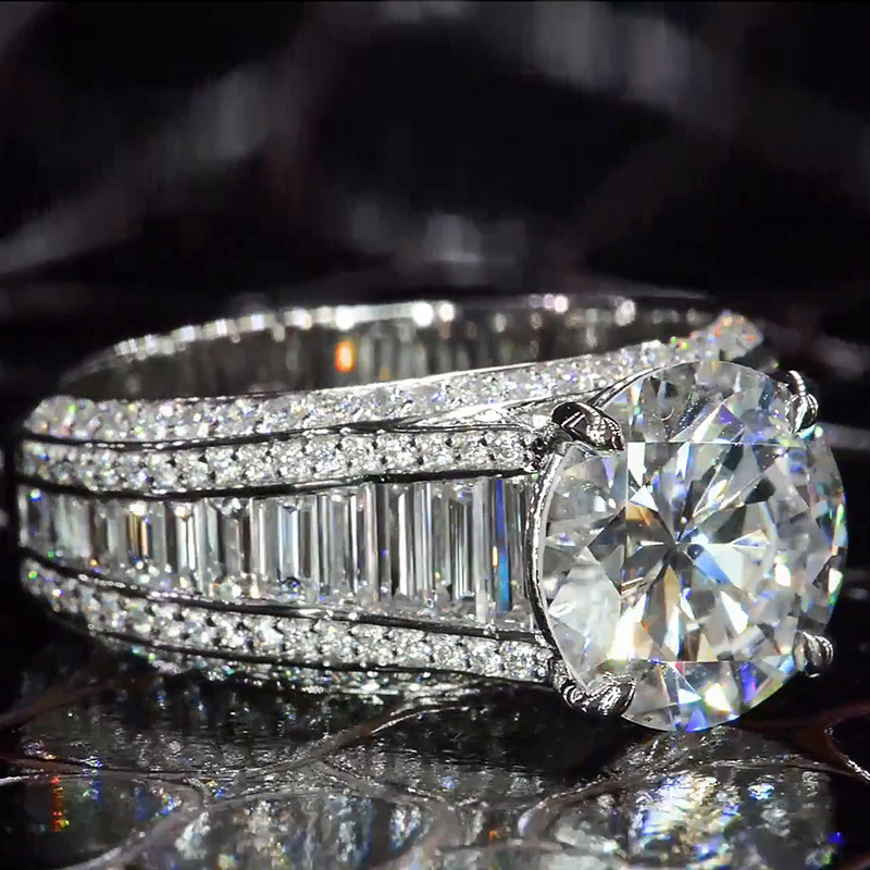 5ct Round Cut White Sapphire Paved Sterling Silver Engagement Ring