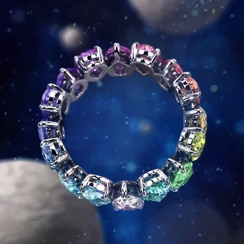 Pear Cut Rainbow Sapphire Eternity Wedding Band