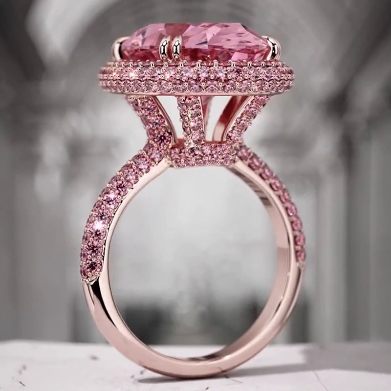 7ct Cushion Cut Pink Sapphire Paved Rose Gold Engagement Ring