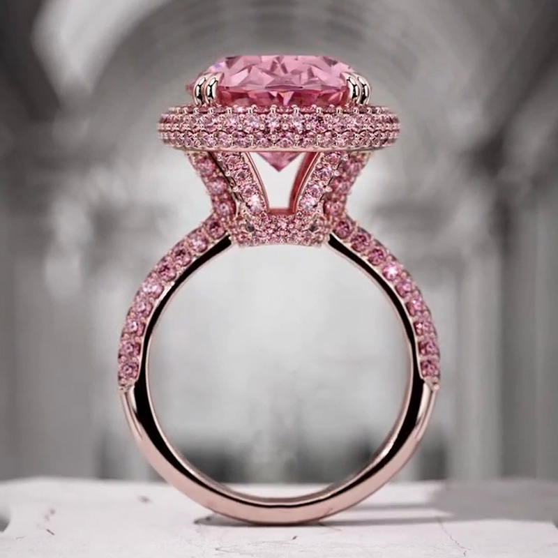 7ct Cushion Cut Pink Sapphire Paved Rose Gold Engagement Ring