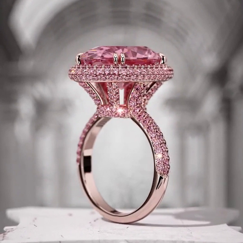 7ct Cushion Cut Pink Sapphire Paved Rose Gold Engagement Ring