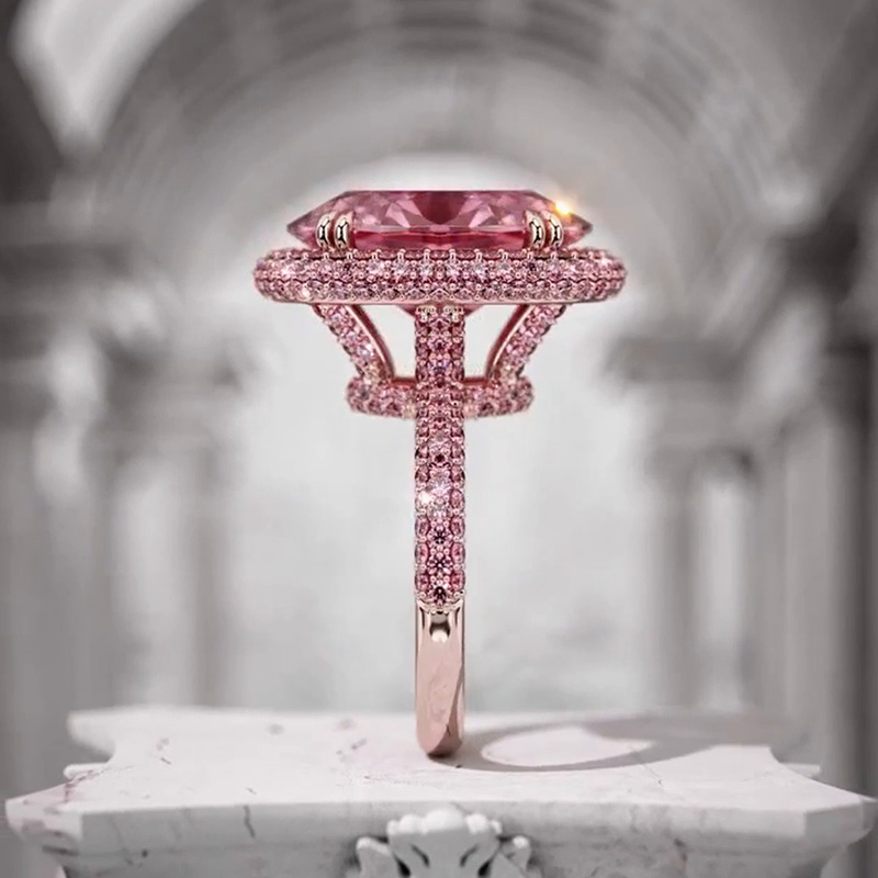 7ct Cushion Cut Pink Sapphire Paved Rose Gold Engagement Ring