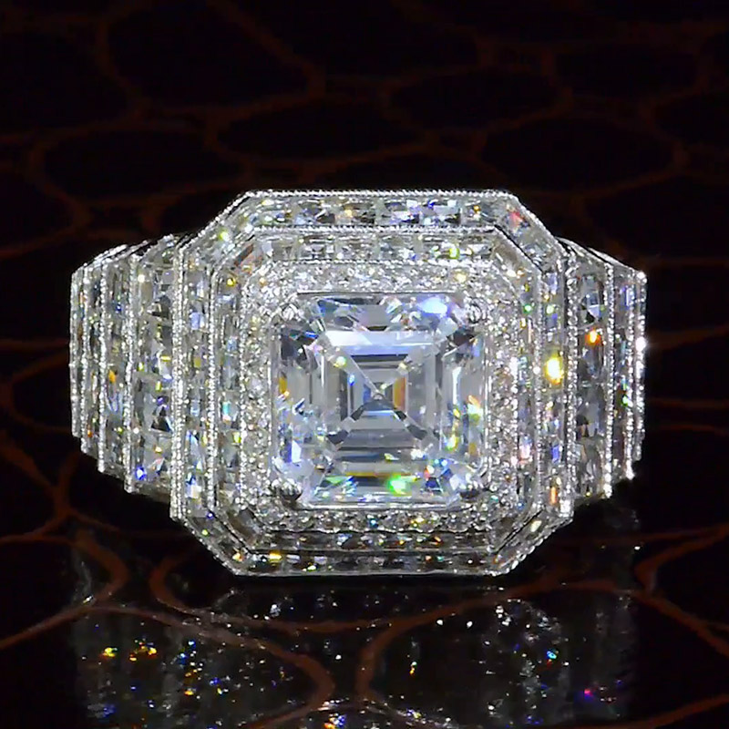 2ct Asscher Cut Layered Handmade Engagement Ring