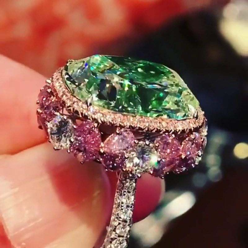 11.75ct Cushion Cut Natural Green Sapphire Halo Handmade Engagement Ring