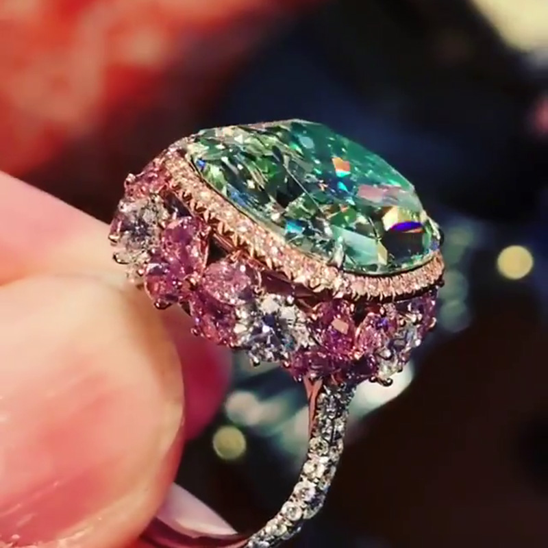 11.75ct Cushion Cut Natural Green Sapphire Halo Handmade Engagement Ring