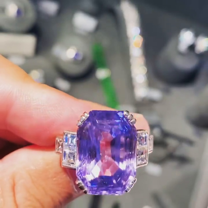 15ct Emerald Cut Amethyst Vintage Engagement Ring