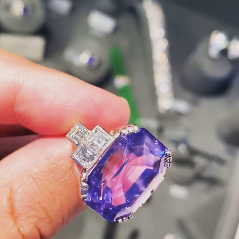 15ct Emerald Cut Amethyst Vintage Engagement Ring