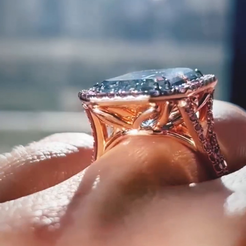 8.5ct Emerald Cut Aquamarine Halo Engagement Ring In Rose Gold