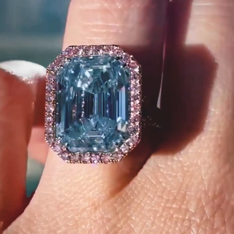 8.5ct Emerald Cut Aquamarine Halo Engagement Ring In Rose Gold