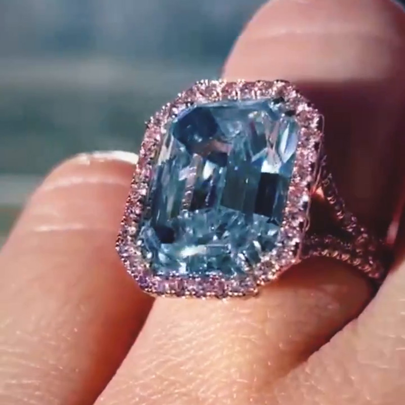 8.5ct Emerald Cut Aquamarine Halo Engagement Ring In Rose Gold