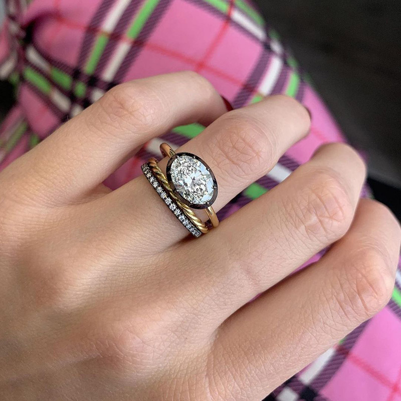 7ct Oval Cut White Sapphire Two Tone Engagement Ring In Yellow Gold