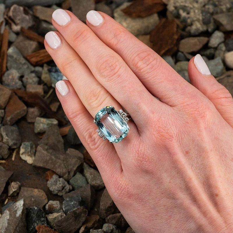 23ct Cushion Cut Aquamarine Vintage Handmade Cocktail Ring