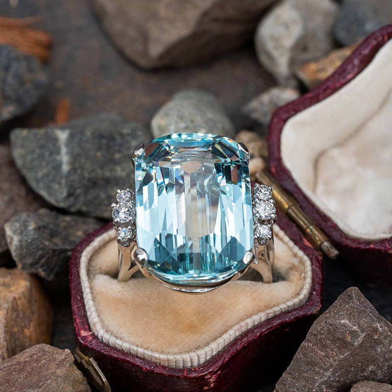 23ct Cushion Cut Aquamarine Vintage Handmade Cocktail Ring