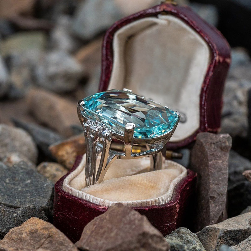 23ct Cushion Cut Aquamarine Vintage Handmade Cocktail Ring