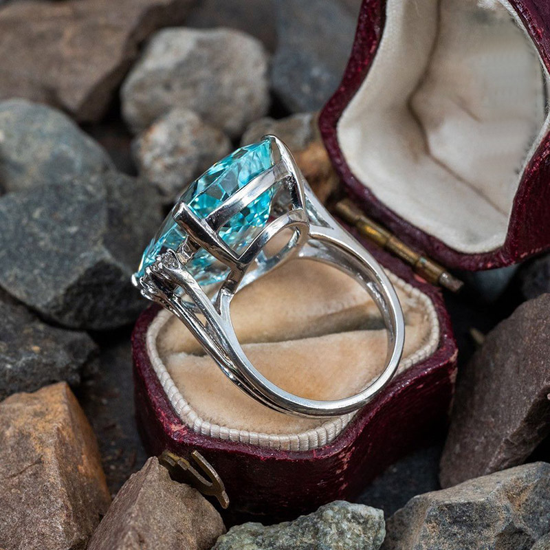 23ct Cushion Cut Aquamarine Vintage Handmade Cocktail Ring