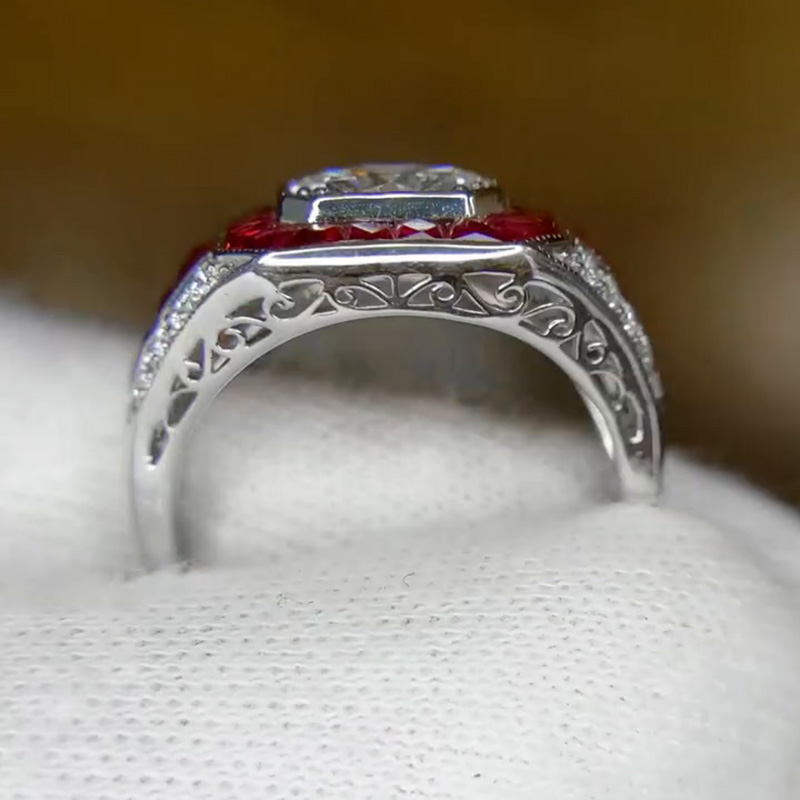 4.57ct Ruby And 1.52ct Round Cut White Sapphire Antique Engagement Ring