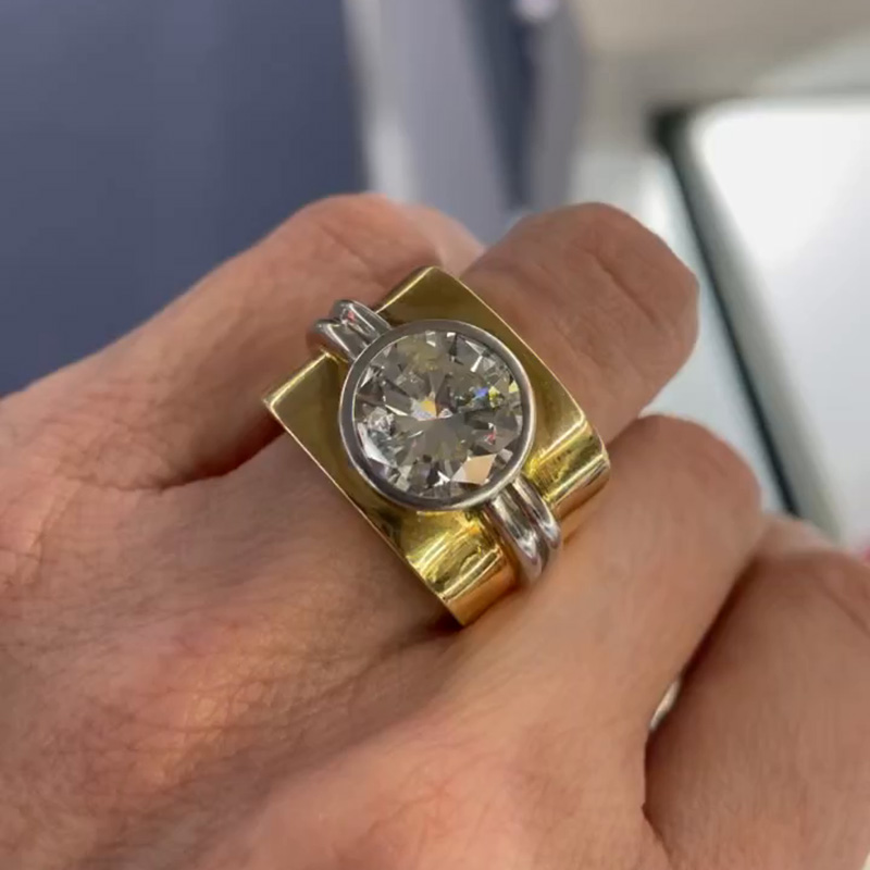 5ct Round Cut White Sapphire Bold Handmade Vintage Ring In Yellow Gold