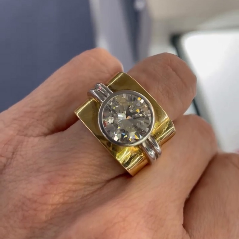 5ct Round Cut White Sapphire Bold Handmade Vintage Ring In Yellow Gold