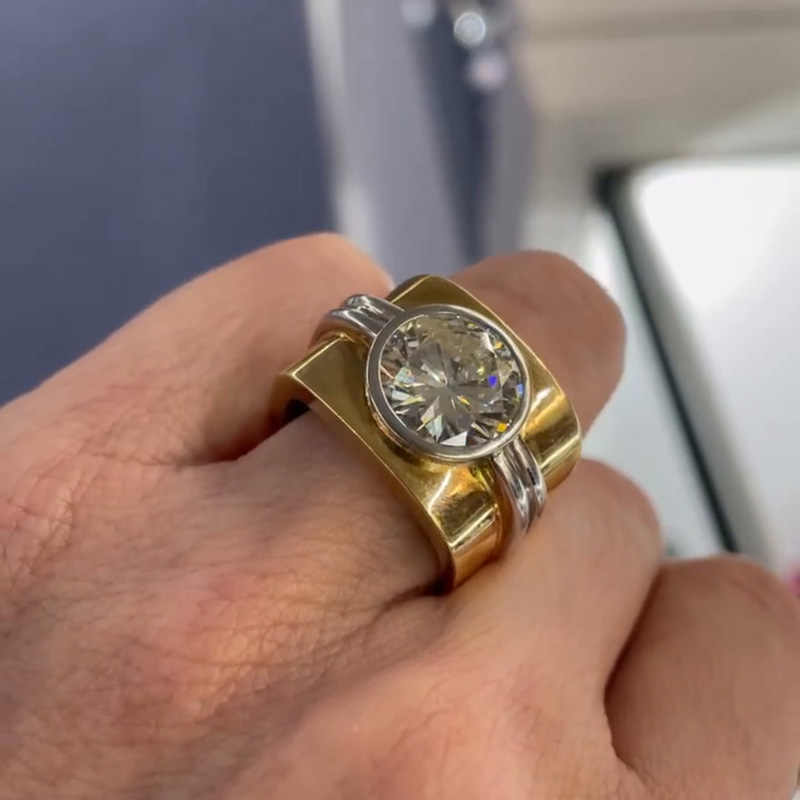 5ct Round Cut White Sapphire Bold Handmade Vintage Ring In Yellow Gold