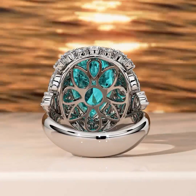 7ct Pear Cut Paraiba Tourmaline White Sapphire Halo Pave Handmade Ring