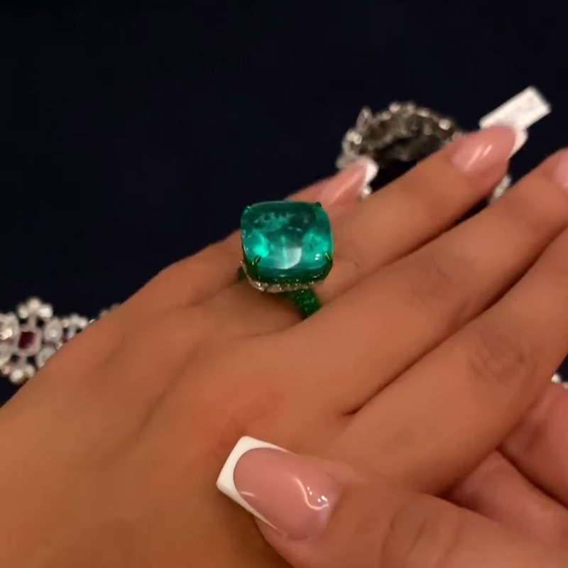 17.92ct Cushion Cut Emerald Pave Two Tone Handmade Ring