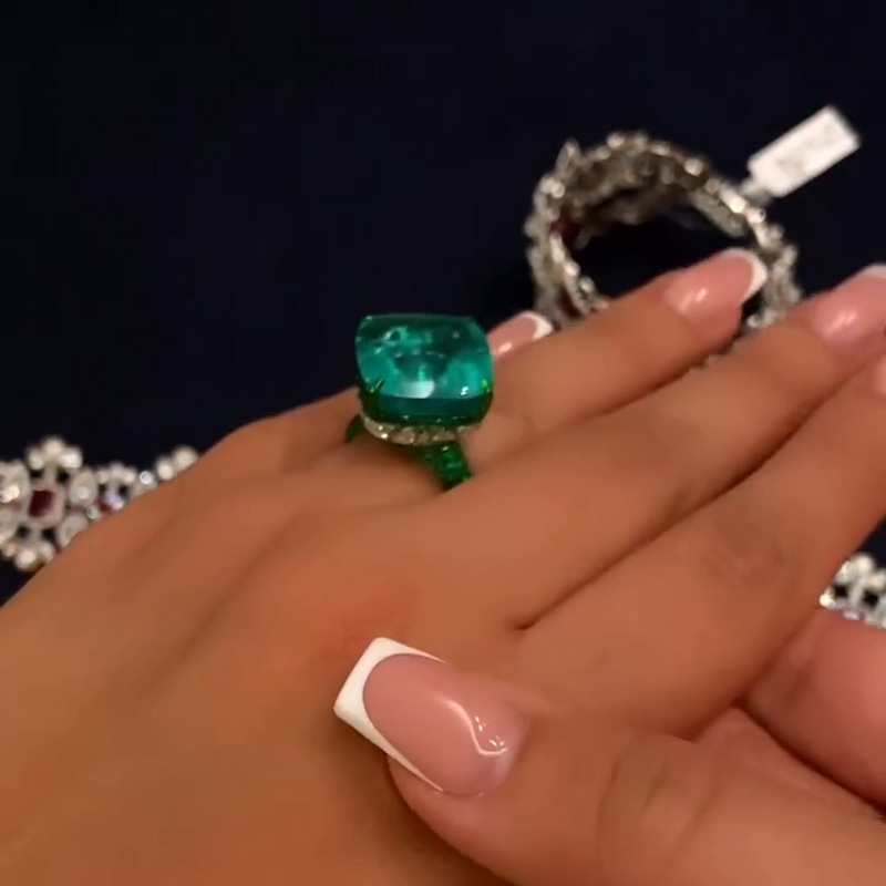 17.92ct Cushion Cut Emerald Pave Two Tone Handmade Ring