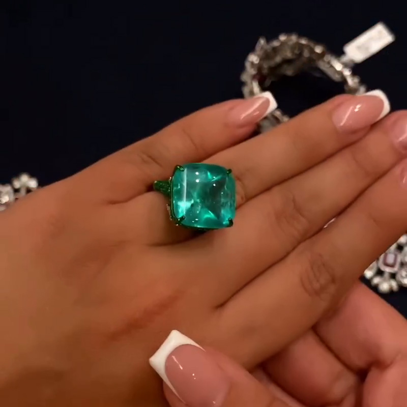 17.92ct Cushion Cut Emerald Pave Two Tone Handmade Ring
