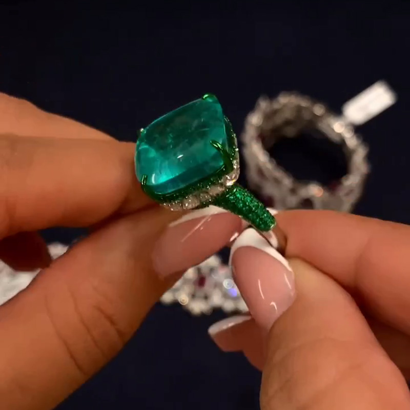 17.92ct Cushion Cut Emerald Pave Two Tone Handmade Ring