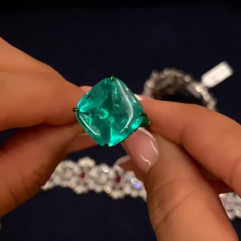 17.92ct Cushion Cut Emerald Pave Two Tone Handmade Ring