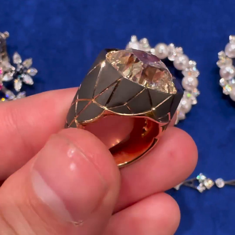 10ct Cushion Cut White Sapphire Gold Geometric With Sandblasted Finish Handmade Ring