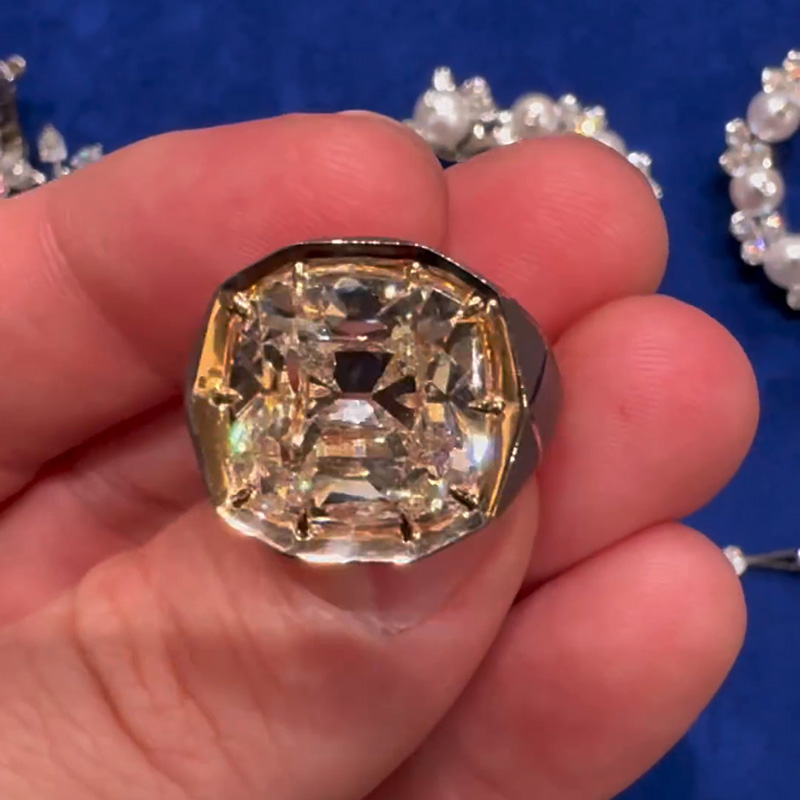 10ct Cushion Cut White Sapphire Gold Geometric With Sandblasted Finish Handmade Ring