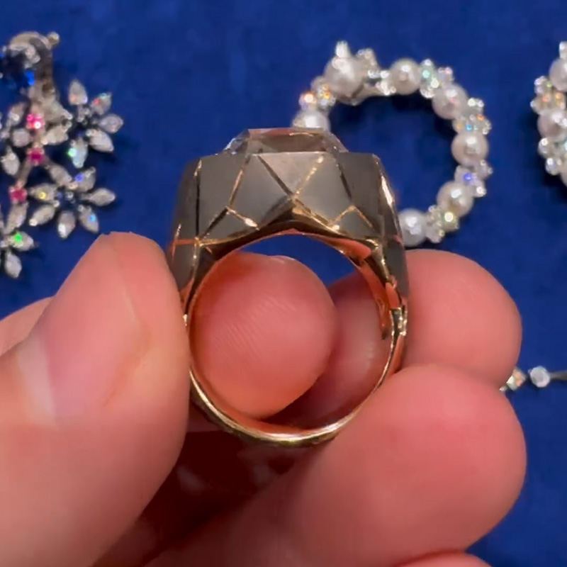 10ct Cushion Cut White Sapphire Gold Geometric With Sandblasted Finish Handmade Ring