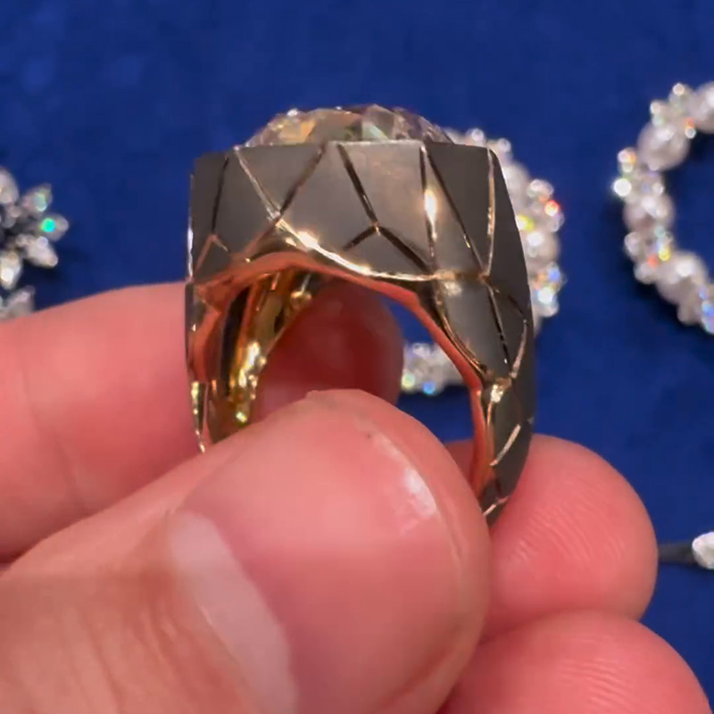 10ct Cushion Cut White Sapphire Gold Geometric With Sandblasted Finish Handmade Ring