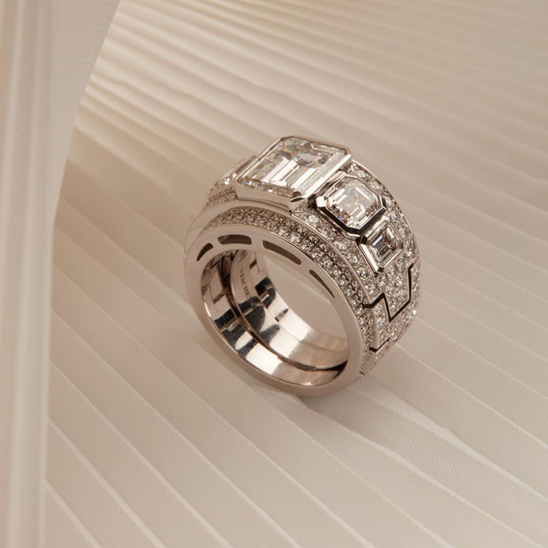 10ct Emerald Cut White Sapphire Pave Handmade Sterling Silver Ring