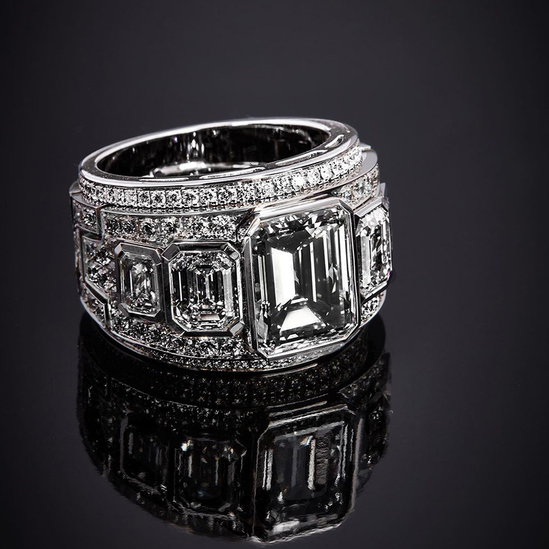 10ct Emerald Cut White Sapphire Pave Handmade Sterling Silver Ring