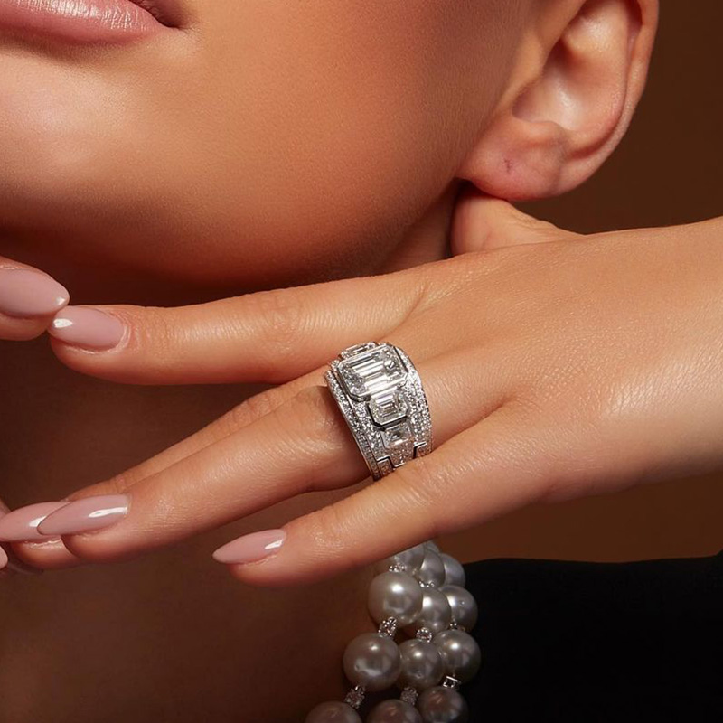 10ct Emerald Cut White Sapphire Pave Handmade Sterling Silver Ring