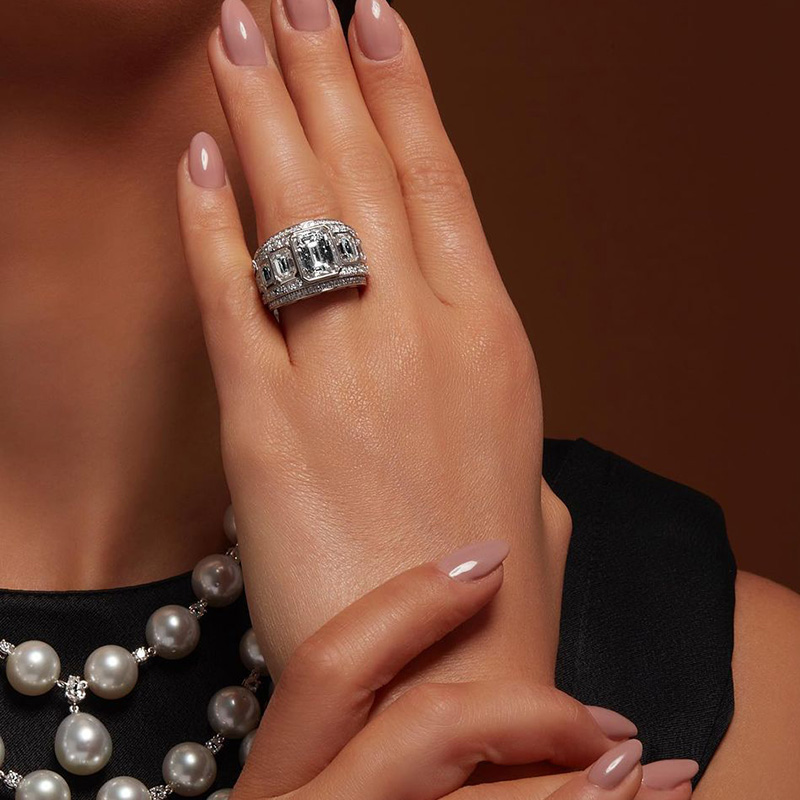 10ct Emerald Cut White Sapphire Pave Handmade Sterling Silver Ring
