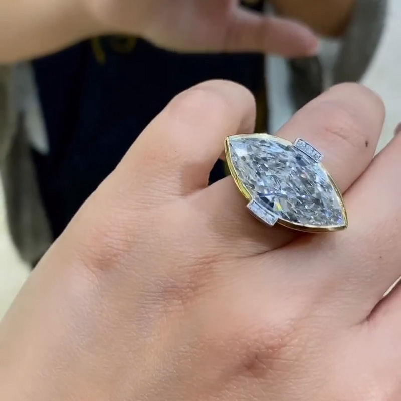 7ct Marquise Cut East-west Setting With Baguette Cut White Sapphire Handmade Yellow Gold Engagement Ring