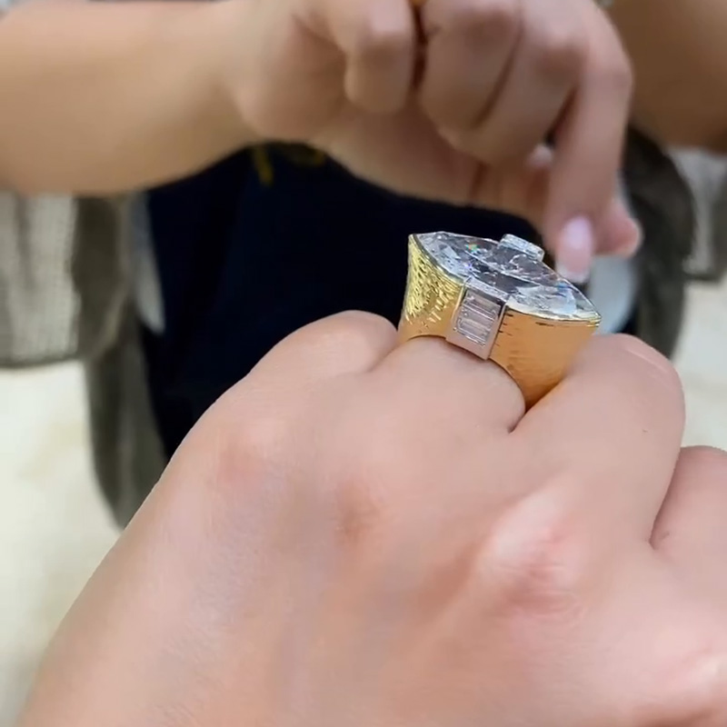 7ct Marquise Cut East-west Setting With Baguette Cut White Sapphire Handmade Yellow Gold Engagement Ring