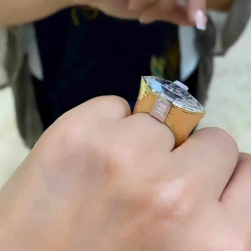 7ct Marquise Cut East-west Setting With Baguette Cut White Sapphire Handmade Yellow Gold Engagement Ring