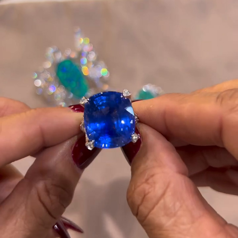 7ct Cushion Cut Blue Sapphire Twist Paved Handmade Engagement Ring
