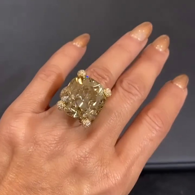 15ct Cushion Cut White Sapphire Paved Rose Gold Handmade Engagement Ring