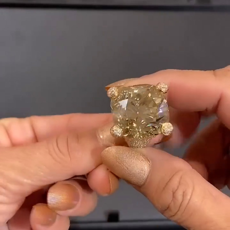 15ct Cushion Cut White Sapphire Paved Rose Gold Handmade Engagement Ring