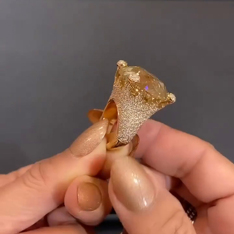 15ct Cushion Cut White Sapphire Paved Rose Gold Handmade Engagement Ring