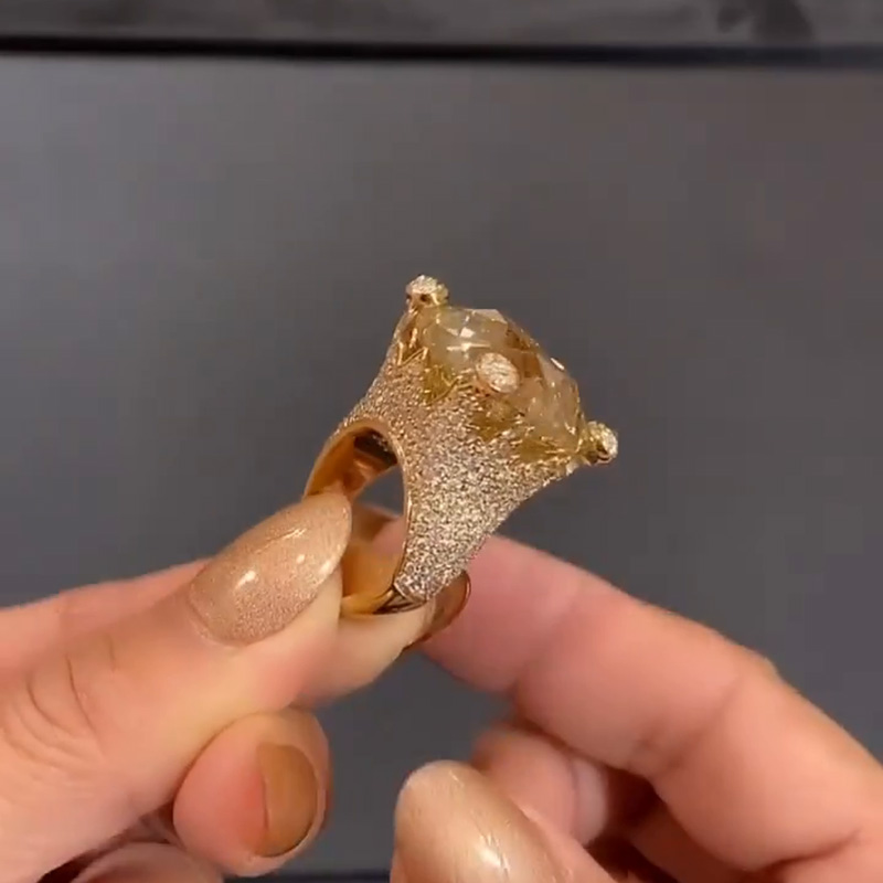 15ct Cushion Cut White Sapphire Paved Rose Gold Handmade Engagement Ring