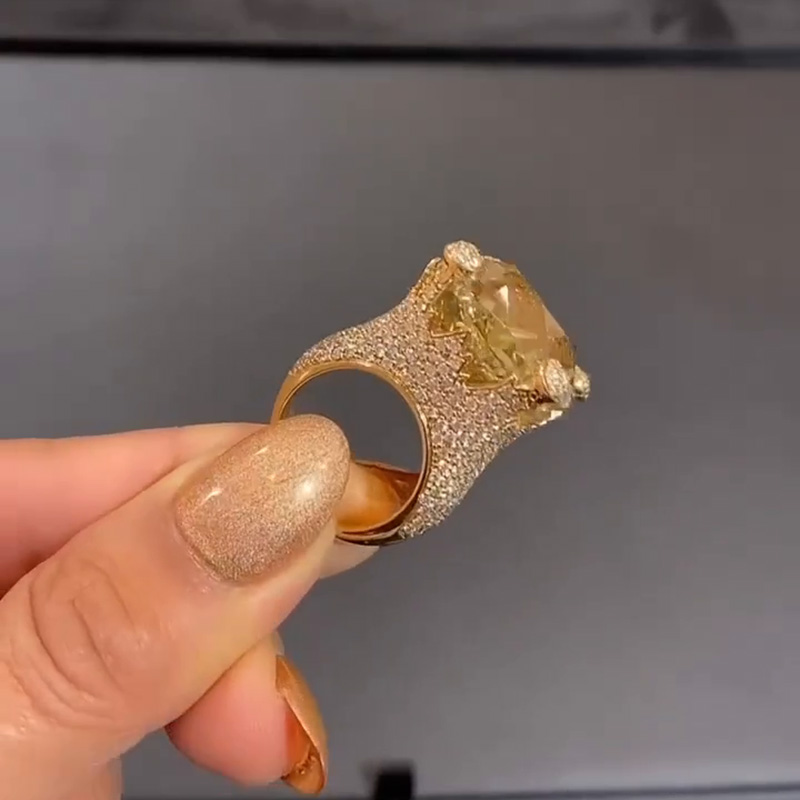 15ct Cushion Cut White Sapphire Paved Rose Gold Handmade Engagement Ring