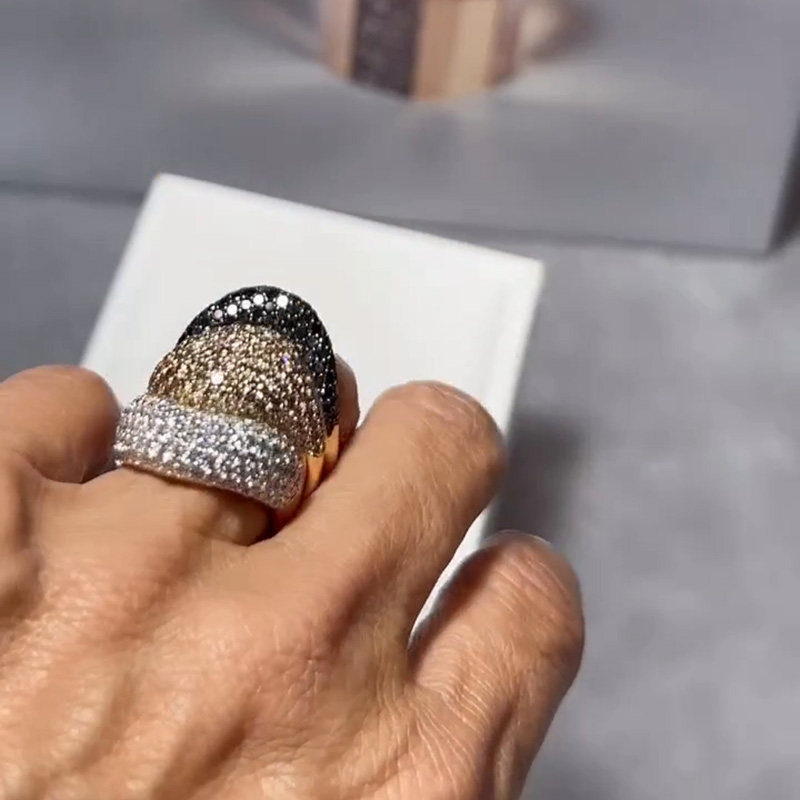 Round Cut White Champagne And Blue Sapphires Paved Handmade Rose Gold Wedding Stackable Band Sets