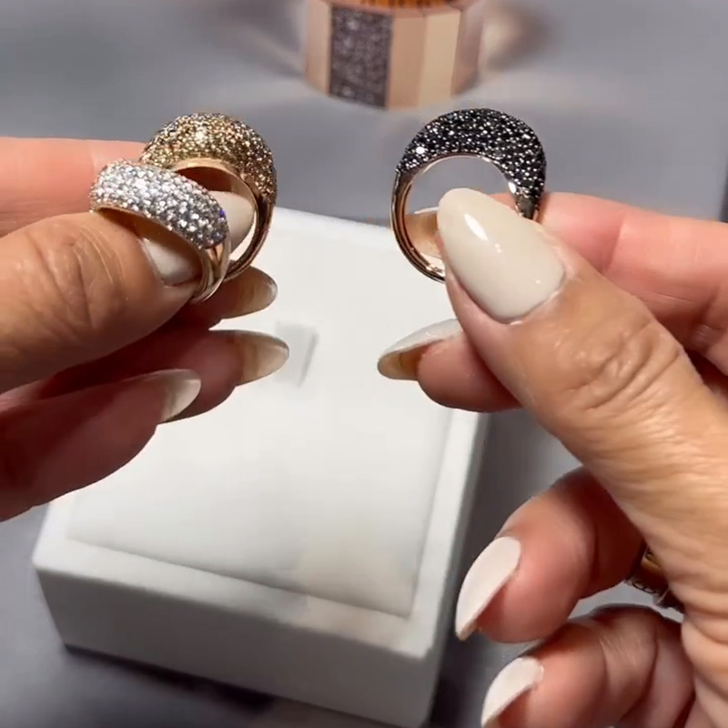 Round Cut White Champagne And Blue Sapphires Paved Handmade Rose Gold Wedding Stackable Band Sets