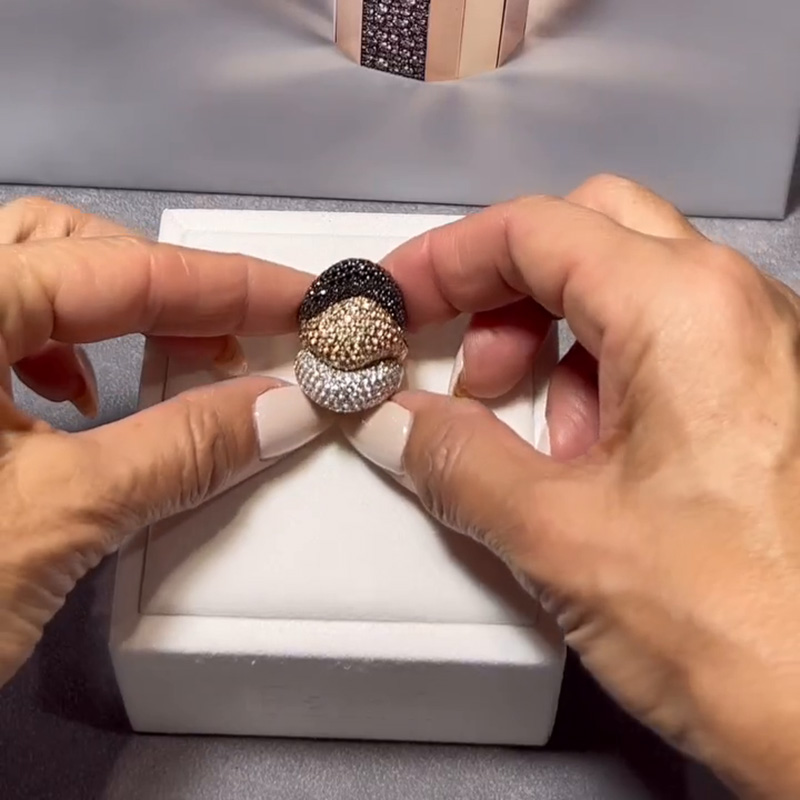 Round Cut White Champagne And Blue Sapphires Paved Handmade Rose Gold Wedding Stackable Band Sets