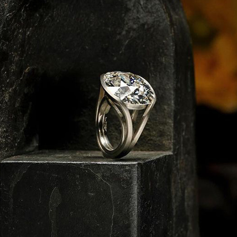 20ct Cushion Cut White Sapphire Split Shank Sandblasted Engagement Ring